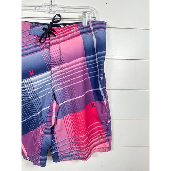 Hurley Men's Phantom Board Shorts Plaid Pink Purple Size 34, EUC - Picture 3 of 10